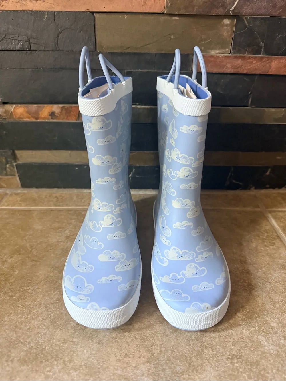Rain Boots Youth Size 2 Lands’ End Pull On Rubber Blue New FAST SHIPPING